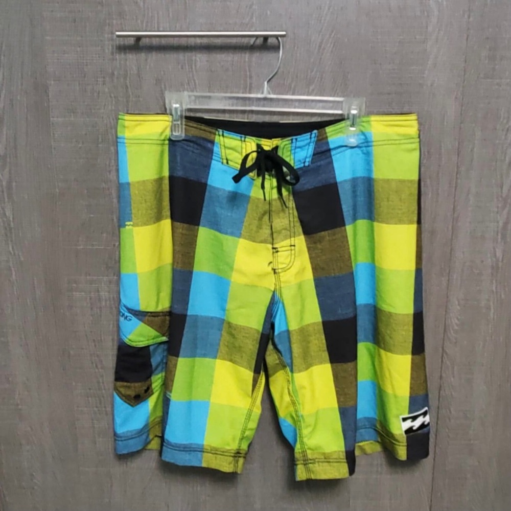 Billabong Platinum Board Shorts Men 36 Plaid PX4 Hydro Stretch Swim Trunks